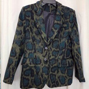 KELLY OBI  Green & Black Leopard Print Blazer. Sz M